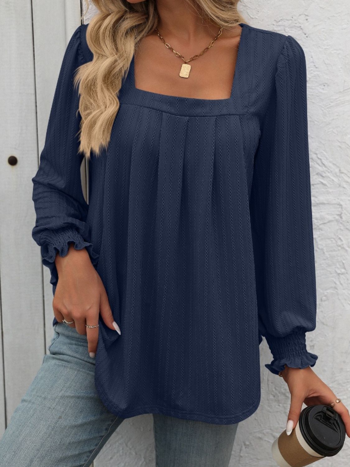 Square Neck Long Sleeve Top