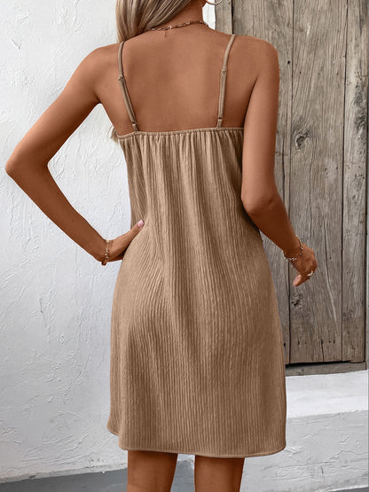 Textured V-Neck Sleeveless Mini Cami Dress