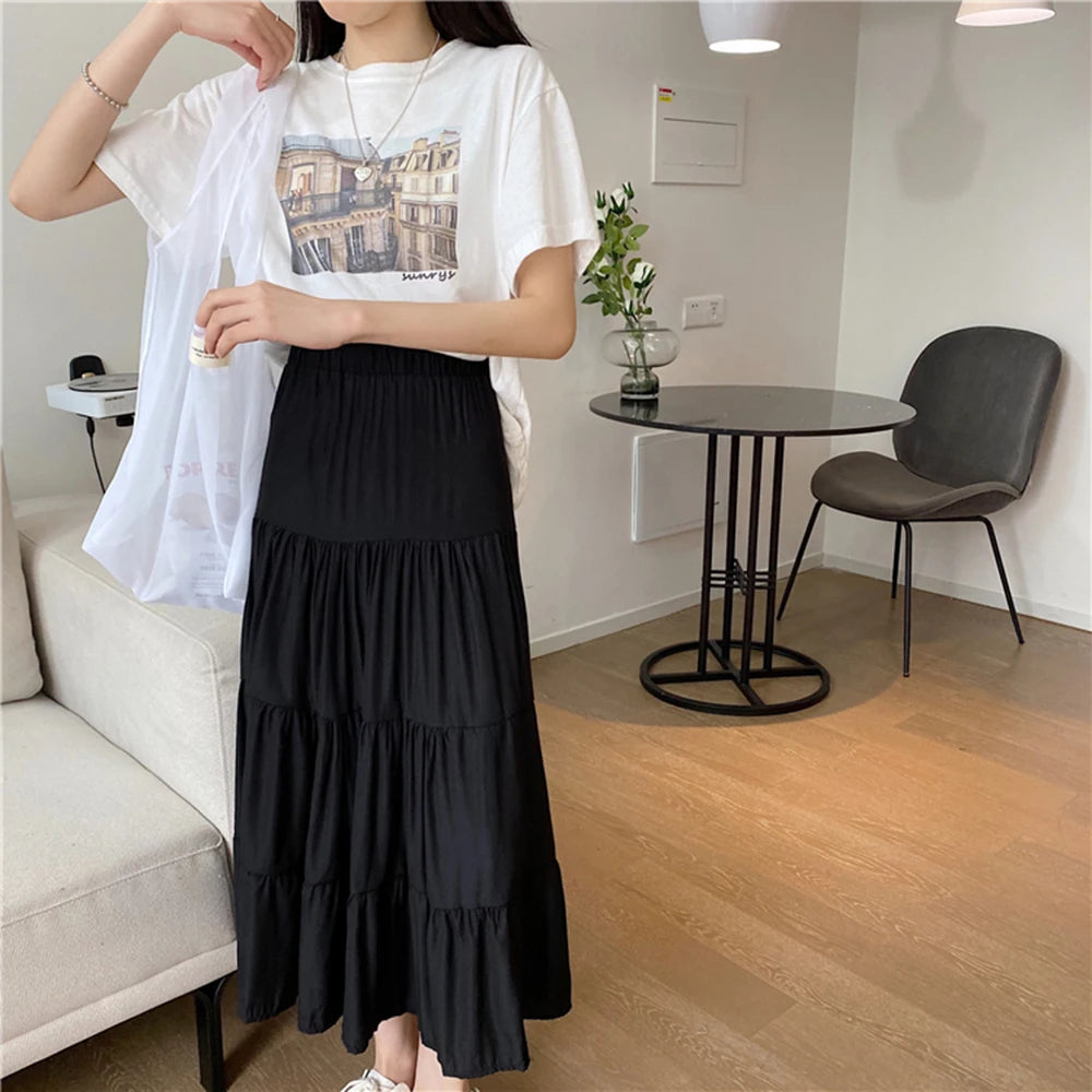 High-Waist Patchwork Chiffon Skirt